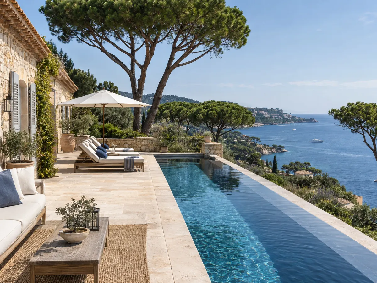 Villa mit Pool, Pinien und Blick aufs Meer an der Côte d’Azur