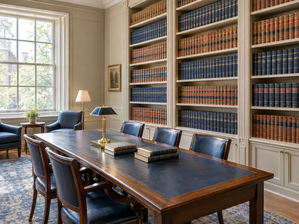 Juristische Bibliothek mit Lesetisch
