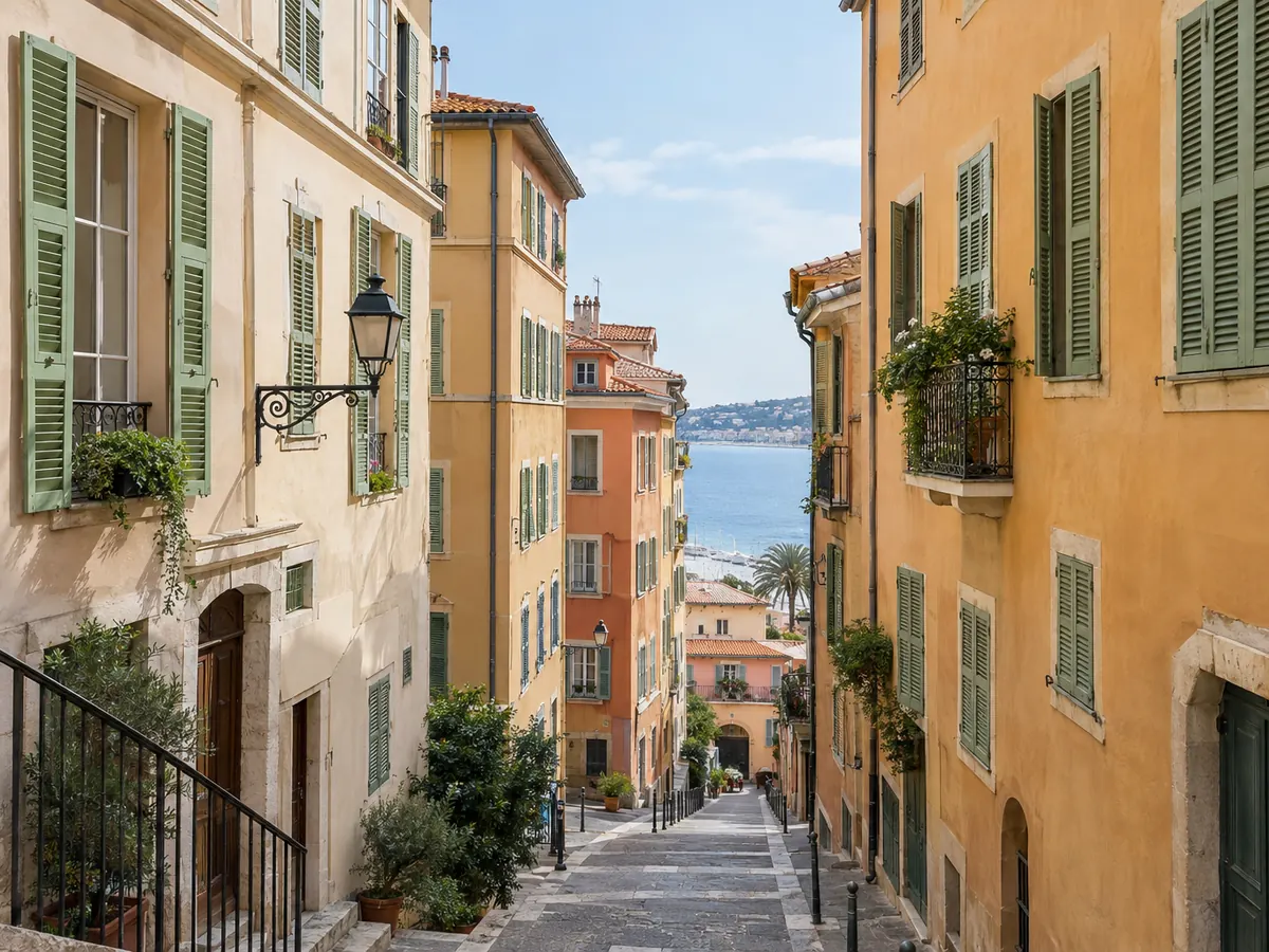 Gasse in der Altstadt von Nizza mit farbigen Fassaden